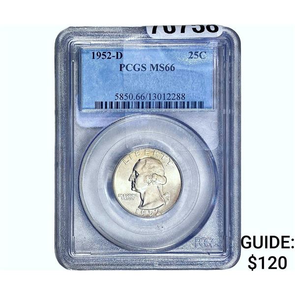 1952-D Washington Silver Quarter PCGS MS66