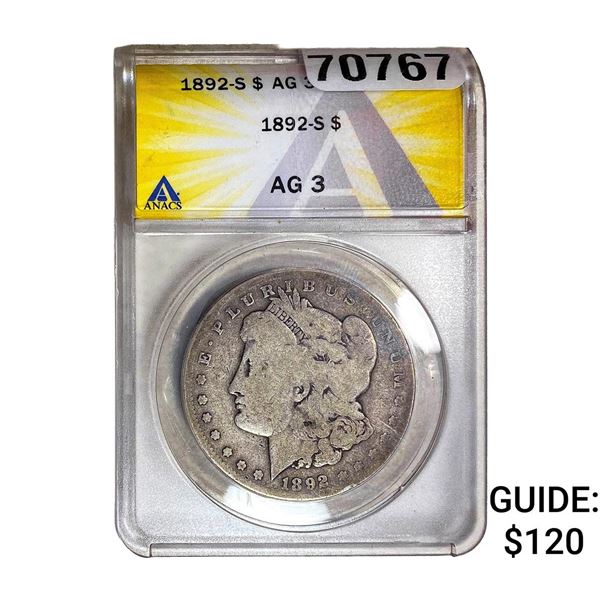 1892-S Morgan Silver Dollar ANACS AG3