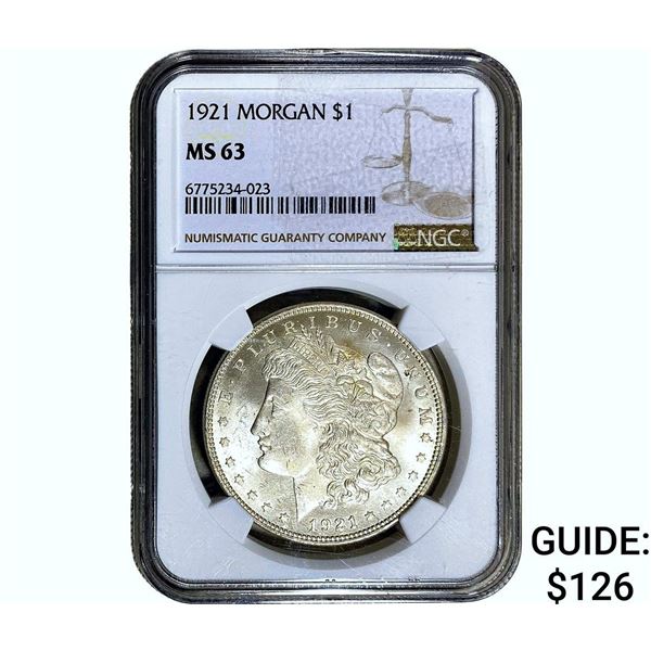 1921 Morgan Silver Dollar NGC MS63