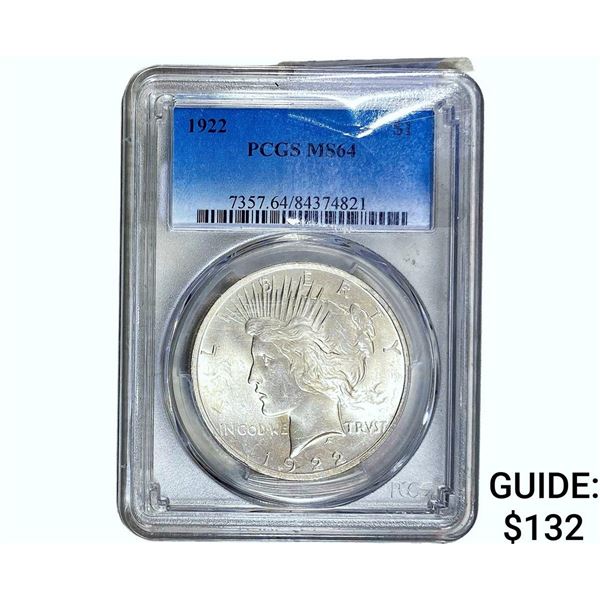 1922 Silver Peace Dollar PCGS MS64