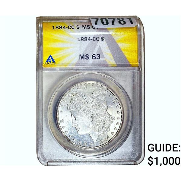 1884-CC Morgan Silver Dollar ANACS MS63