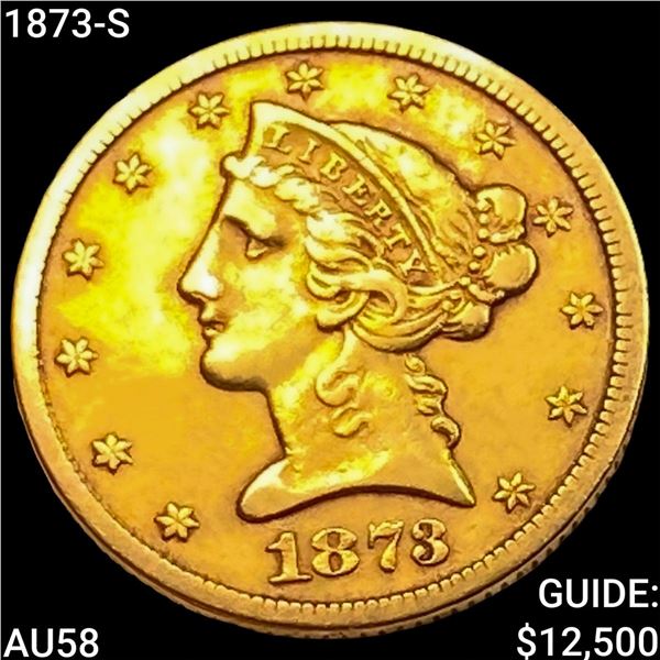 1873-S $5 Gold Half Eagle CHOICE AU