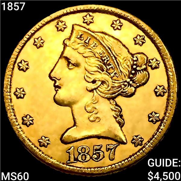 1857 $5 Gold Half Eagle UNCIRCULATED