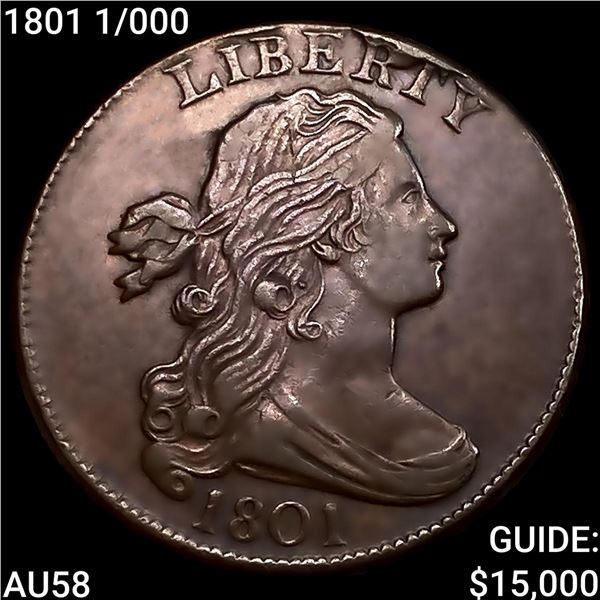 1801 1/000 Draped Bust Large Cent CHOICE AU