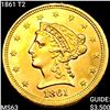 Image 1 : 1861 T2 $2.50 Gold Quarter Eagle CHOICE BU