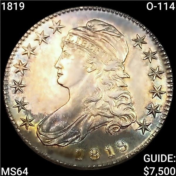 1819 O-114 Capped Bust Half Dollar CHOICE BU