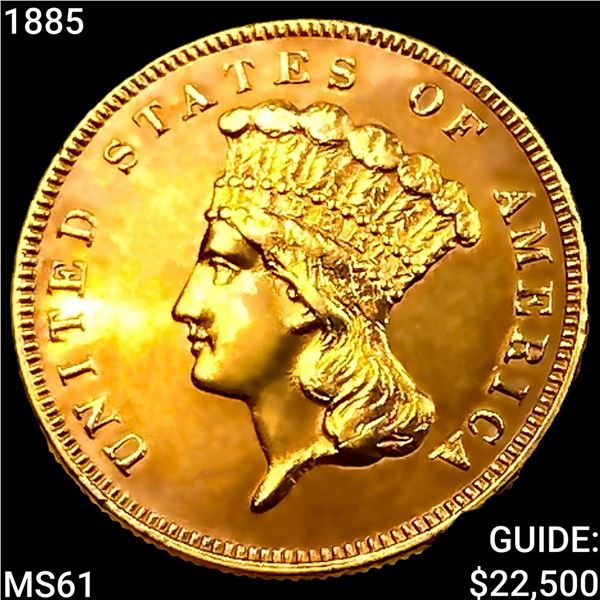 1885 $3 Gold Piece UNCIRCULATED
