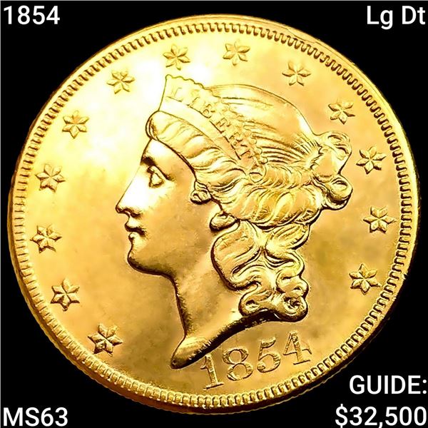 1854 Lg Dt $20 Gold Double Eagle CHOICE BU