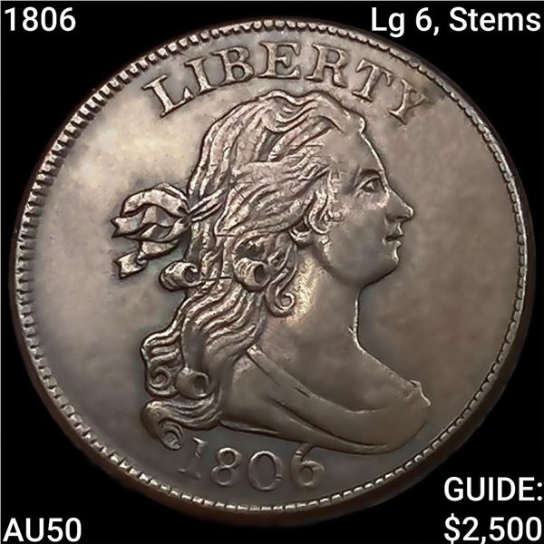1806 Lg 6, Stems Draped Bust Half Cent CLOSELY UNCIRCULATED