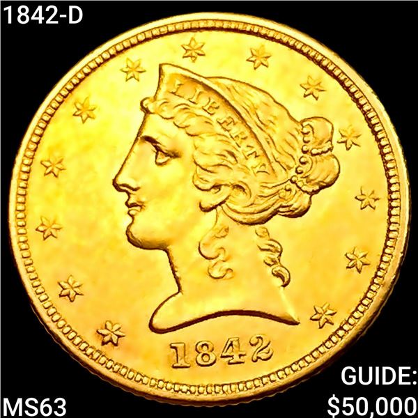 1842-D $5 Gold Half Eagle CHOICE BU