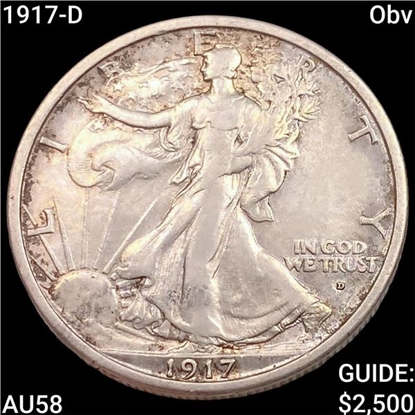 1917-D Obv Walking Liberty Half Dollar CHOICE AU