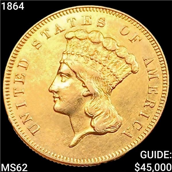 1864 $3 Gold Piece UNCIRCULATED