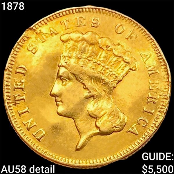 1878 $3 Gold Piece CHOICE AU