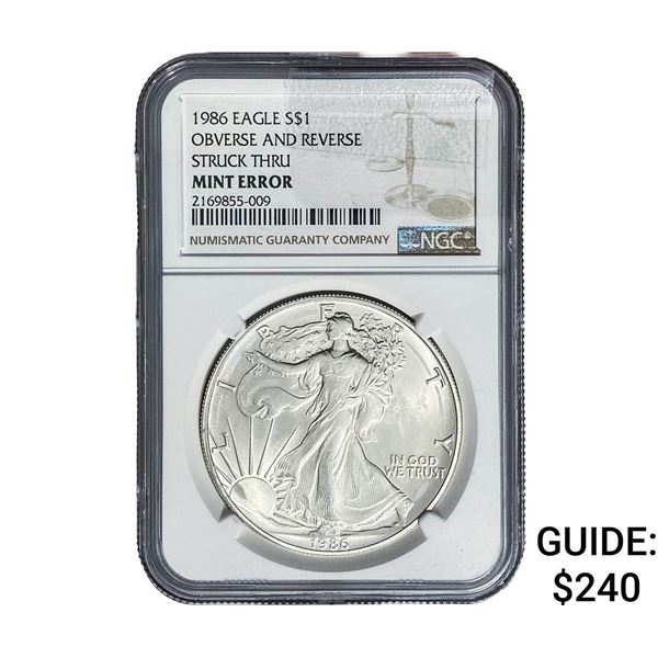 1986 Silver Eagle NGC Mint Error Obv.&Rev. Struck Thru