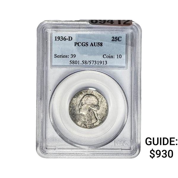1936-D Washington Silver Quarter PCGS AU58