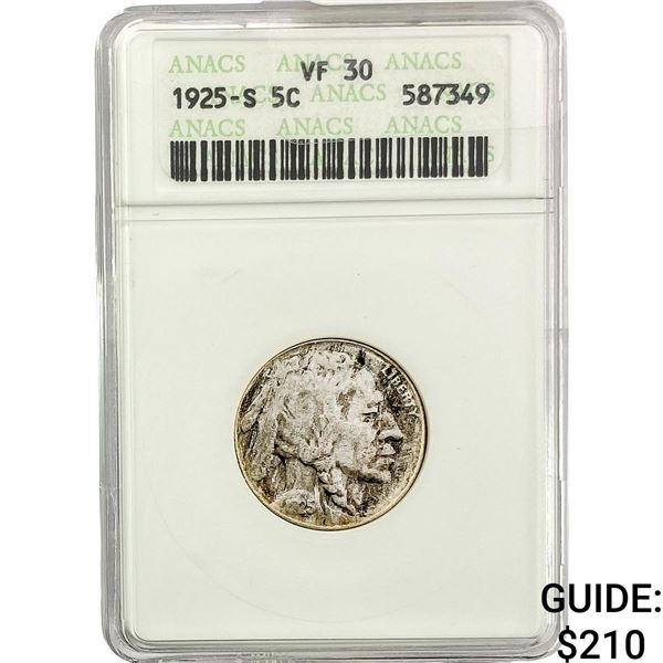 1925-S Buffalo Nickel ANACS VF30