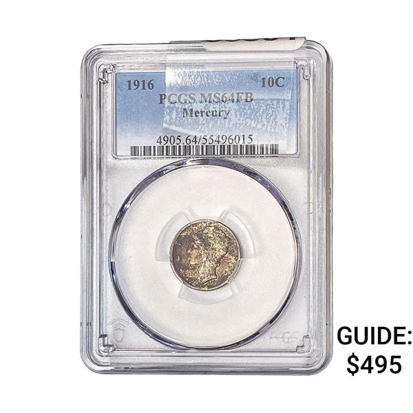1916 Mercury Silver Dime PCGS MS64 FB
