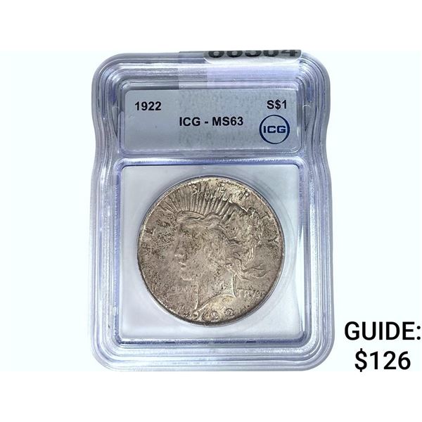 1922 Silver Peace Dollar ICG MS63