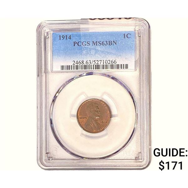 1914 Wheat Cent PCGS MS63 BN
