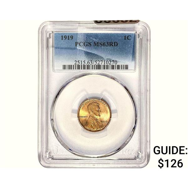 1919 Wheat Cent PCGS MS63 RD