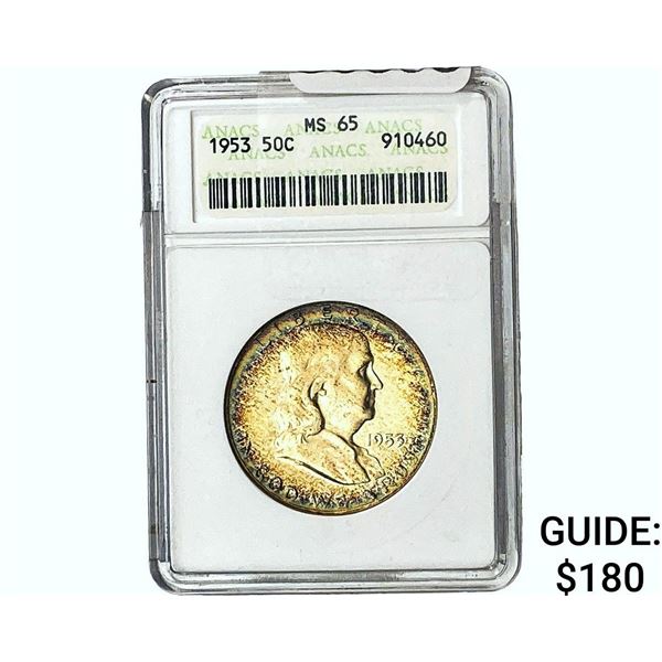 1953 Franklin Half Dollar ANACS MS65