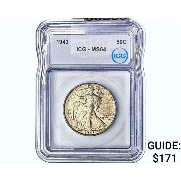 1943 Walking Liberty Half Dollar ICG MS64