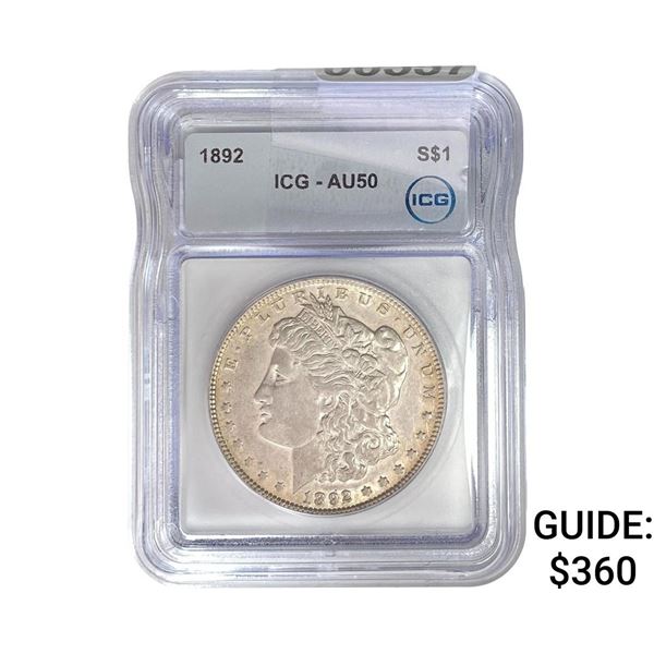 1892 Morgan Silver Dollar ICG AU50