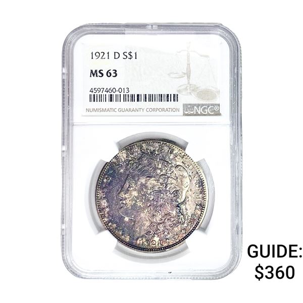 1921-D Morgan Silver Dollar NGC MS63