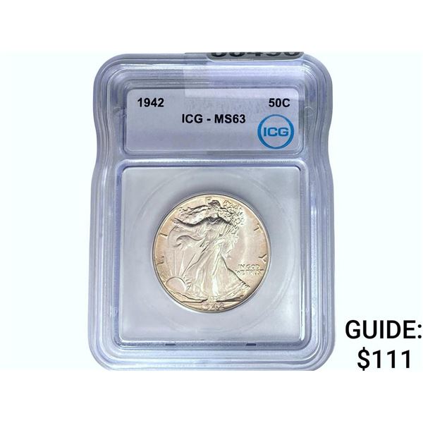 1942 Walking Liberty Half Dollar ICG MS63