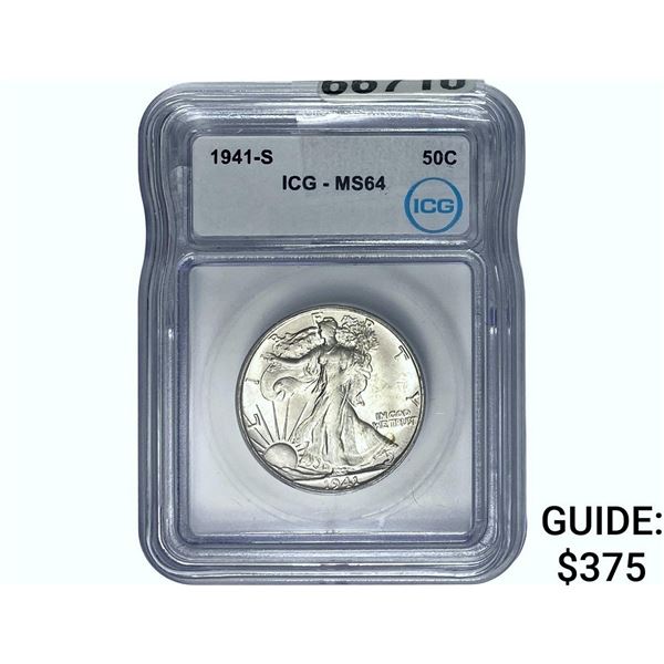 1941-S Walking Liberty Half Dollar ICG MS64