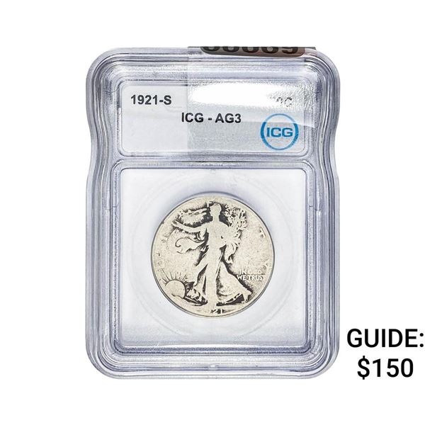 1921-S Walking Liberty Half Dollar ICG AG3
