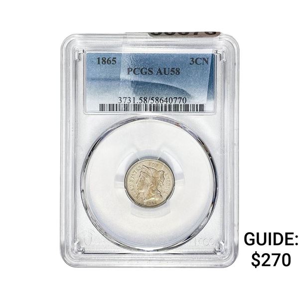 1865 Nickel Three Cent PCGS AU58