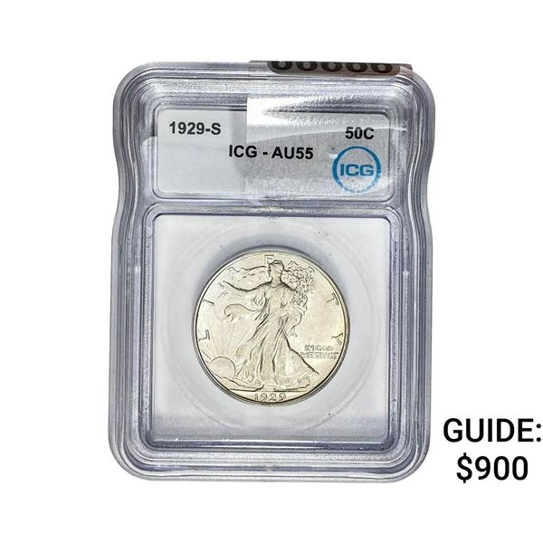 1929-S Walking Liberty Half Dollar ICG AU55