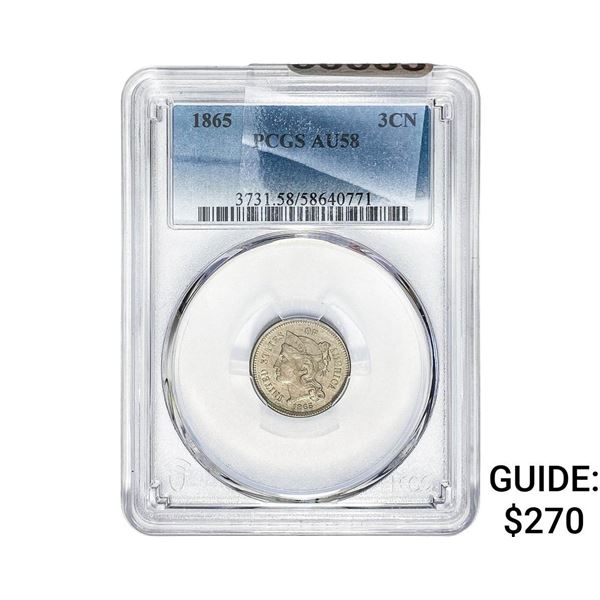 1865 Nickel Three Cent PCGS AU58