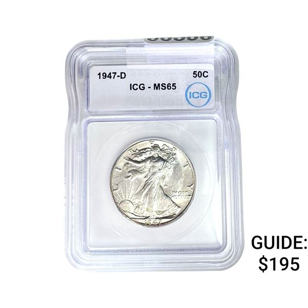 1947-D Walking Liberty Half Dollar ICG MS65