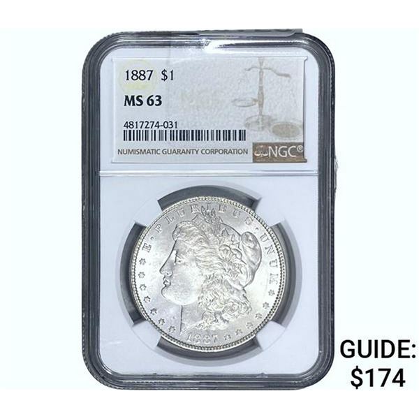 1887 Morgan Silver Dollar NGC MS63