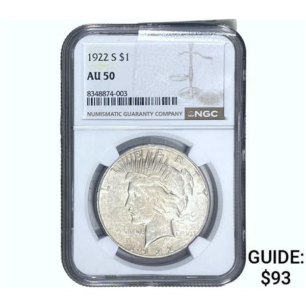 1922-S Silver Peace Dollar NGC AU50