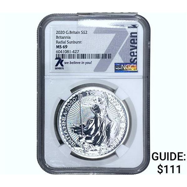 2020 Gr Britain 2 Pounds Radial Sunburst NGC MS69