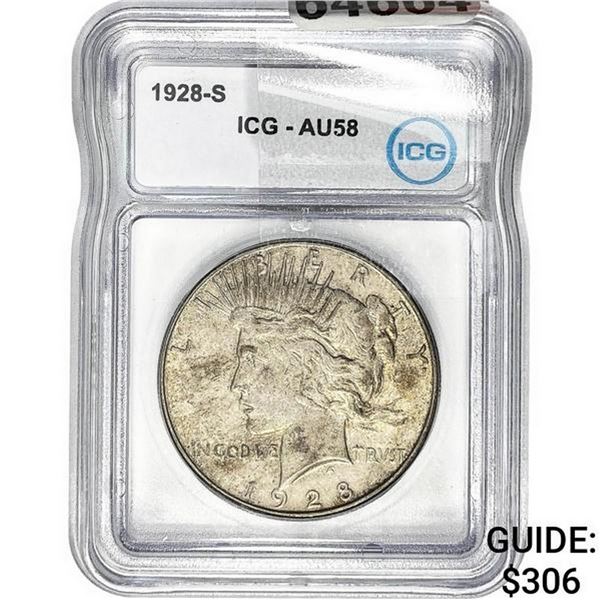1928-S Silver Peace Dollar ICG AU58