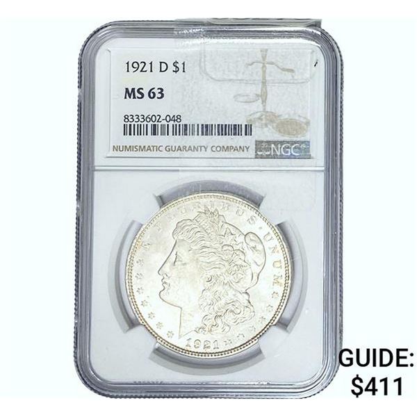 1921-D Morgan Silver Dollar NGC MS63