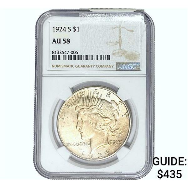 1924-S Silver Peace Dollar NGC AU58