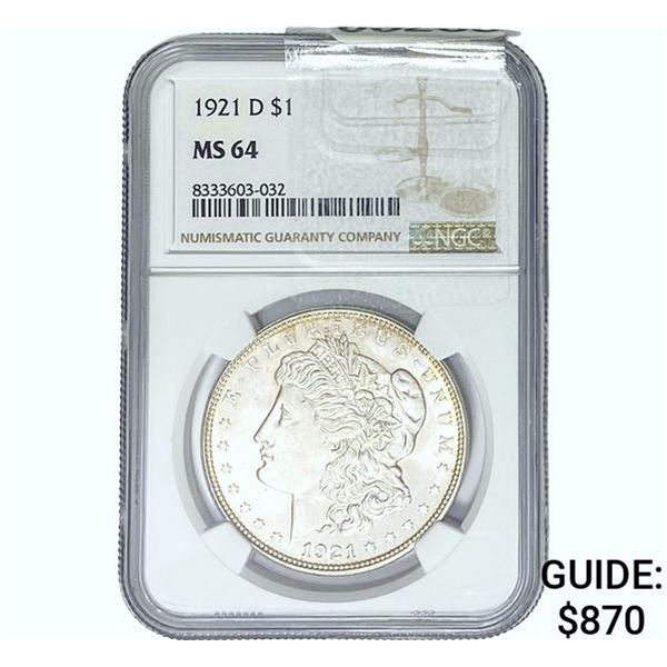 1921-D Morgan Silver Dollar NGC MS64