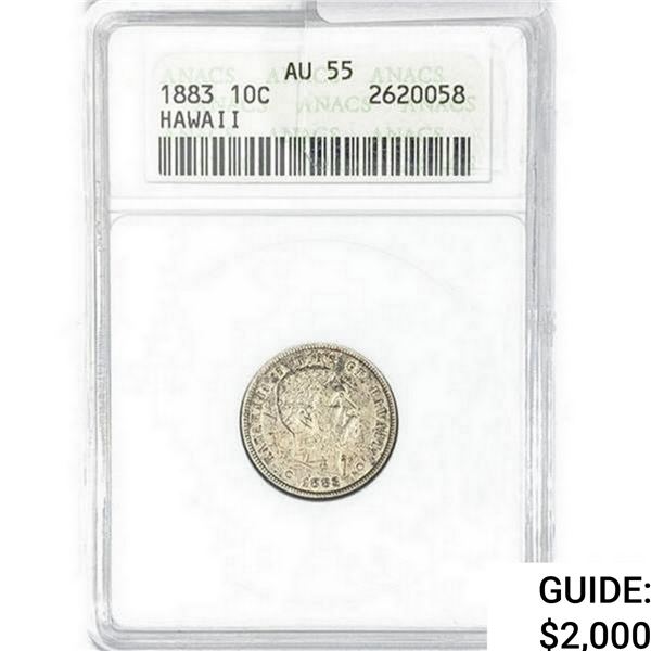 1883 Kingdom of Hawaii Dime ANACS AU55