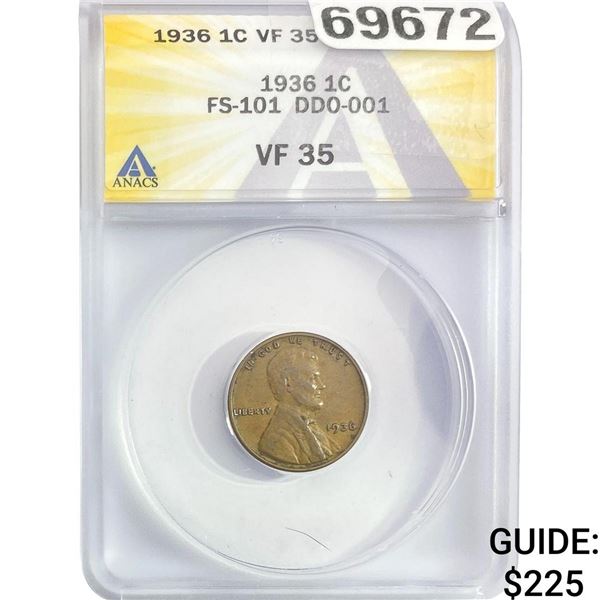 1936 Wheat Cent ANACS VG35 FS-101 DDO-001