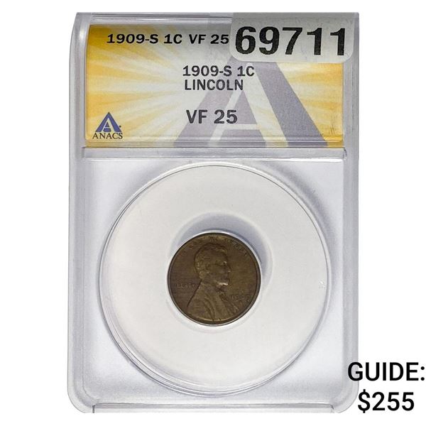 1909-S Wheat Cent ANACS VF25