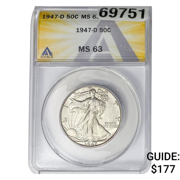 1947-D Walking Liberty Half Dollar ANACS MS63