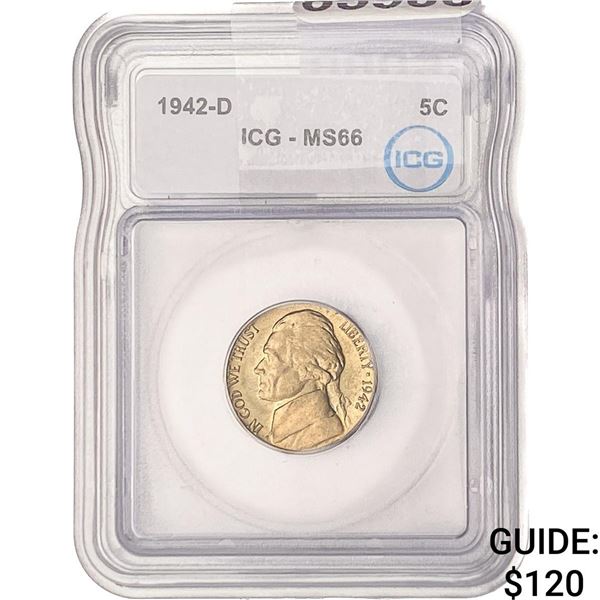 1942-D Jefferson Nickel ICG MS66