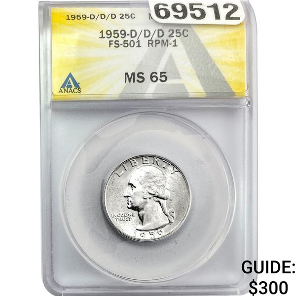 1959-D/D/D Washington Silver Quarter ANACS MS65