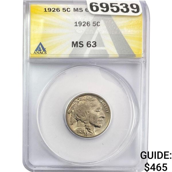 1926 Buffalo Nickel ANACS MS63