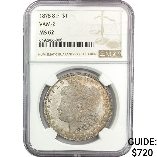 1878 8TF Morgan Silver Dollar NGC MS62 VAM-2